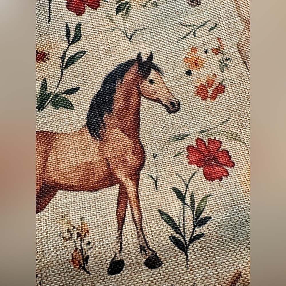 New Horses & Flowers Makeup Cosmetic Tech Pencil Zippered Bag w/ Bow Charm - 10” - Picture 4 of 8